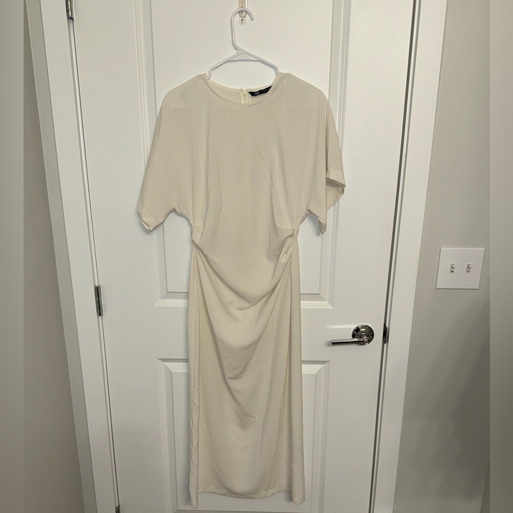 Zara Elegant Cream/White Midi Dress M